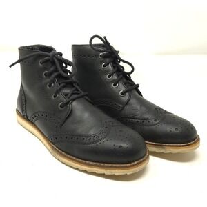 Crevo Men's Boardwalk Leather Ankle Boots Black Lace-Up Size 9.5